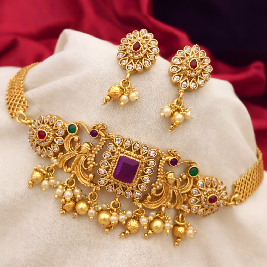 Elegant Premium Gold-Plated Choker Set with Pearl Drops
