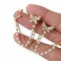 Gold Plated Butterfly Pearl Chain Earrings for Women