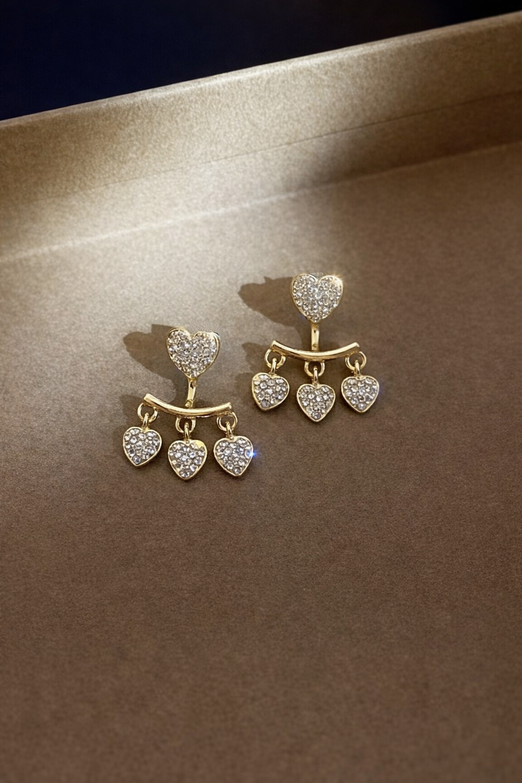 Korean Style Gold Plated Heart Shape CZ Stud Drop Earrings for Girls & Women
