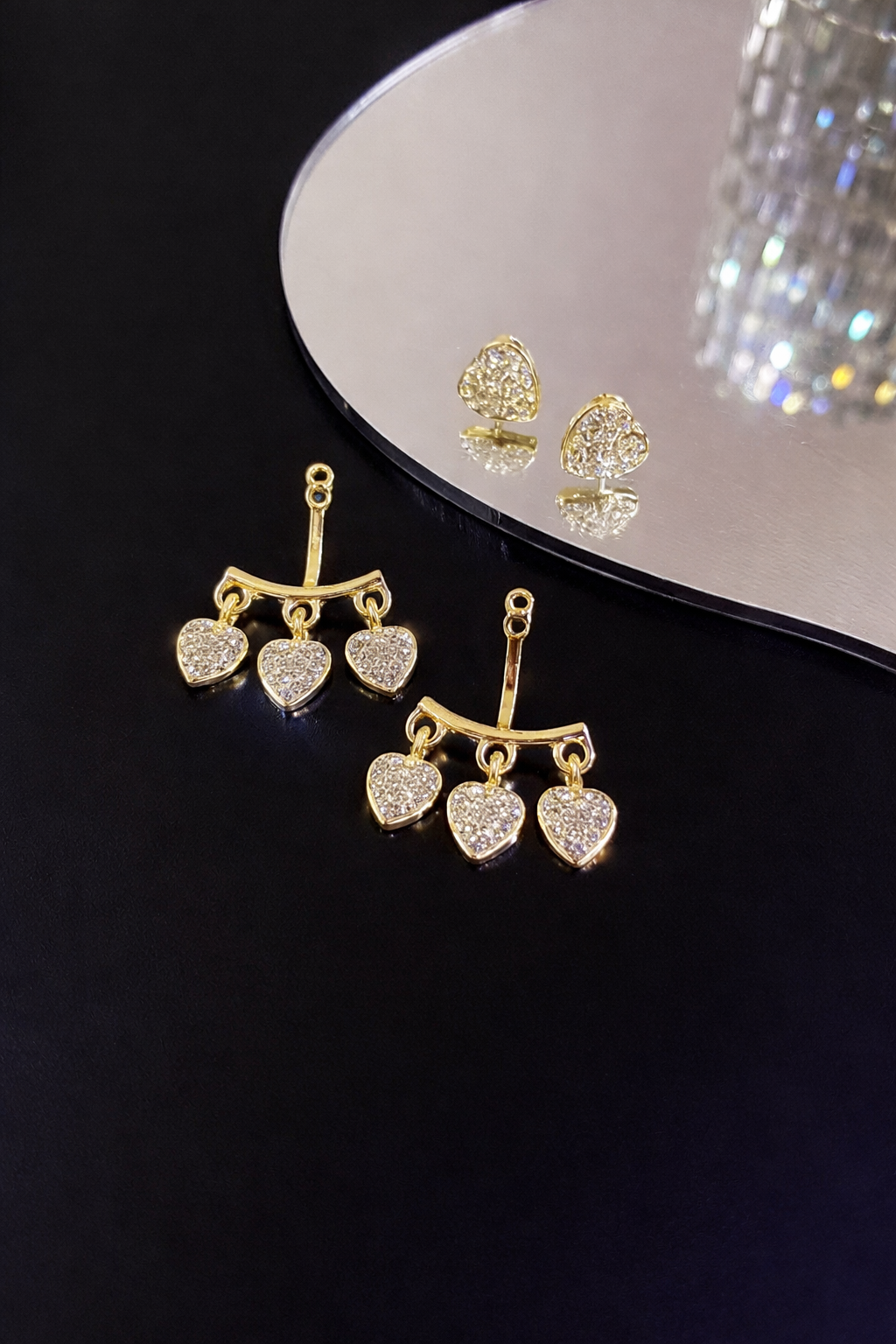 Korean Style Gold Plated Heart Shape CZ Stud Drop Earrings for Girls & Women