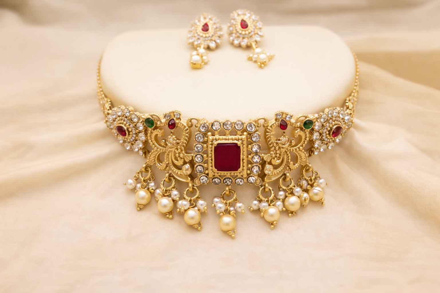 Elegant Premium Gold-Plated Choker Set with Pearl Drops